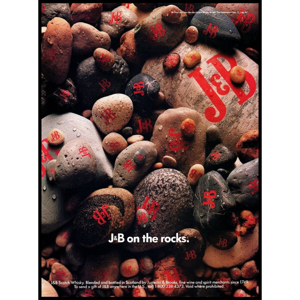 1987 J&B Scotch Vintage Print Ad River Rocks Stones Pebbles Nature Wall Art
